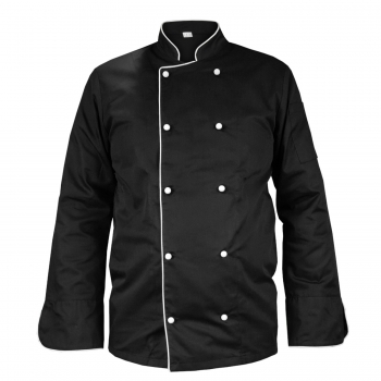 M&C® Bluza kucharska czarna długi rękaw lamówka biała roz.XXL